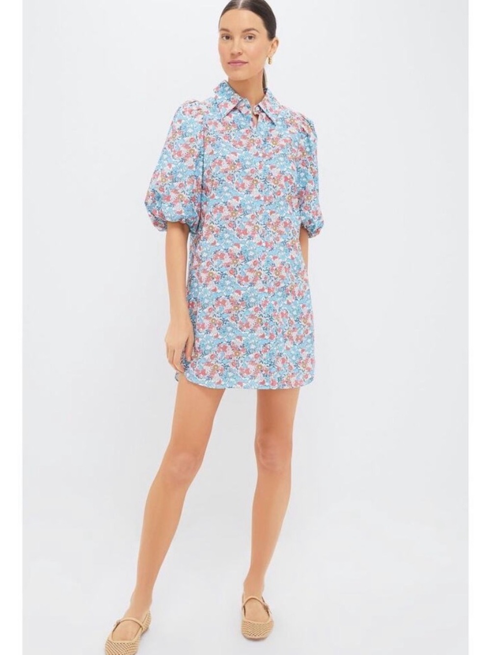 Tuckernuck Blue Floral Mini Dress with Pink & White Accents
